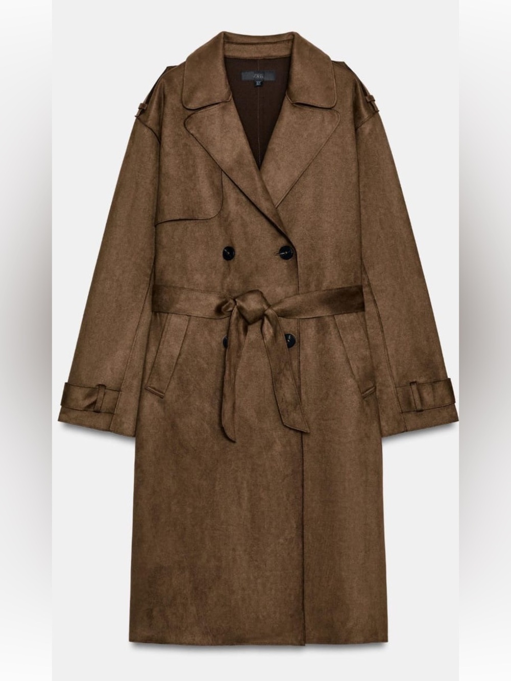 Zara Womens long suede effect belted trench coat